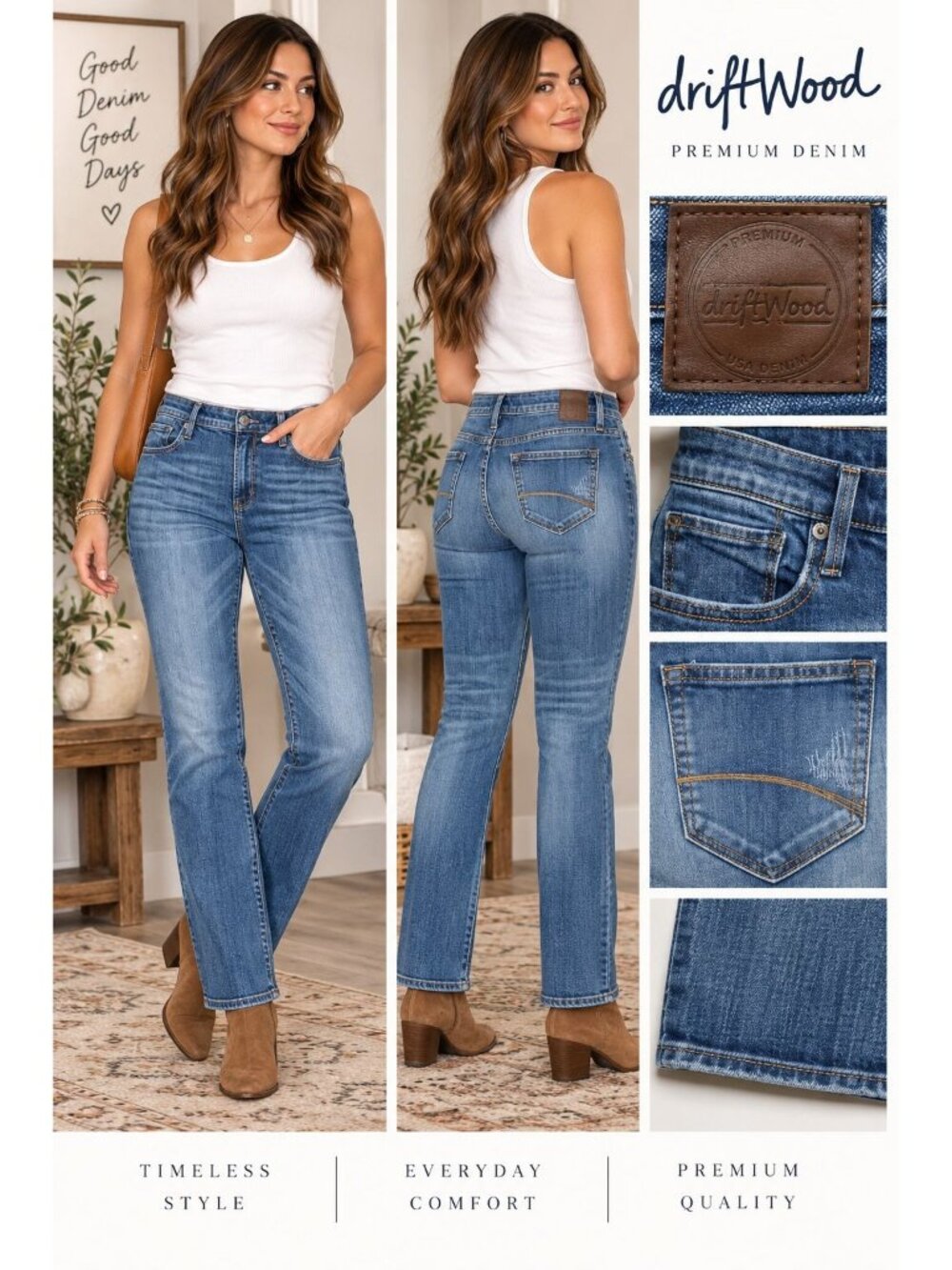 Driftwood Jeans Womens 31 Blue Straight Leg Medium Wash Stretch Premium Denim